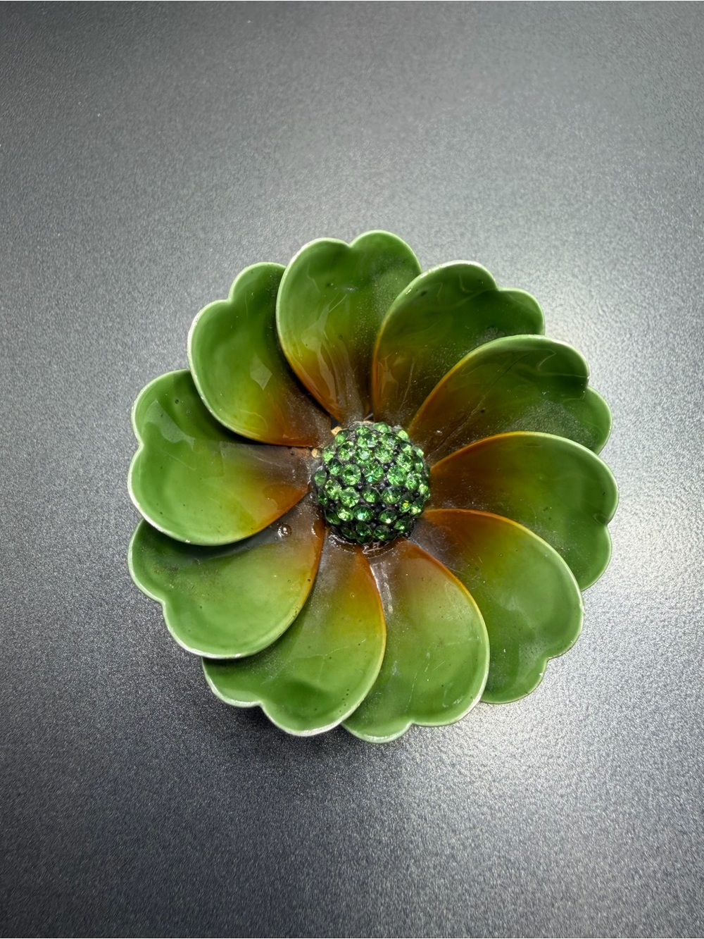 Vintage Enamel Flower Brooch with Rhinestone Center #269UB